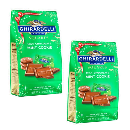 Ghirardelli Mint Cookie Milk Chocolate Squares - Pack of 2 - Delicious Treats to Share with Friends and Family - Delicious Ghirardelli Taste Guaranteed