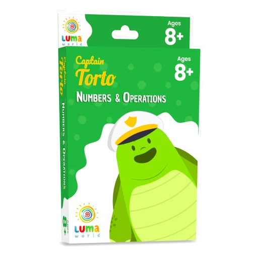 LUMA WORLD ADD LIFE TO LEARNING Luma World Captain Torto Educational Game-Based Math Flashcards with a Fun Magic Glass to View Hidden Numbers for Ages 8+ Years to Learn Grade 3 Numbers and Operations, Set of 50 Cards