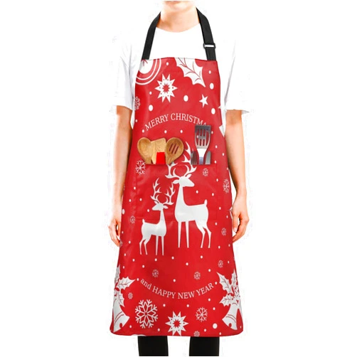YETTASBIN Christmas Deer Bib Apron for Women Men, Waterproof Long Kitchen Aprons with Adjustable Neck & 2 Large Pocket for Chef Cooking Baking Gardening