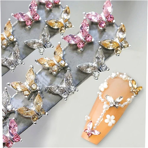 Dornail Mini Zircon Butterfly Nail Charms for Nails Design White Champagne Pink Rhinestone Crystal Butterflies for Nails Charms Nail Decor 3D Butterfly Charms Nail Jewels for Nail Art Charms Nail Accessories