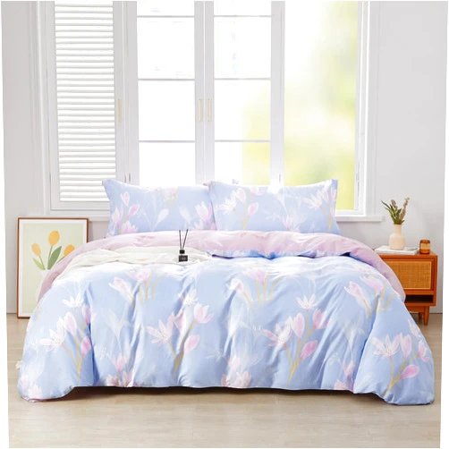 SAPHREAS Queen Size Floral Duvet Cover Set 3pcs Cotton Blue Pink Orchid Flower Printed Bedding Comforter Cover Set 100% Cotton 1 Quilt Cover 90