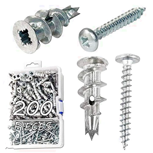 Ansoon Zinc Self Drilling Drywall Hollow-Wall Anchors with Screws Kit, 100 Heavy Duty Metal Wall Anchors and 100#8 x 1-1/4'' Screws - 200 Pieces All Together