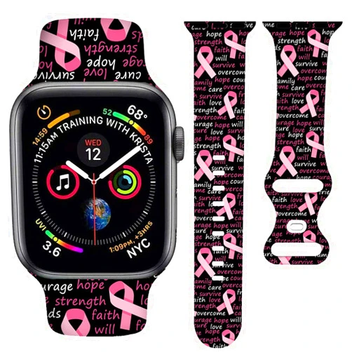 BACDOILQ Breast Cancer Watch Band Breast Cancer Awareness Pink Ribbon Smartwatch Bands Compatible with Watch 38mm/40mm/41mm Soft Silicone Strap Replacement for Series 7/6/5/4/3/2/1/SE