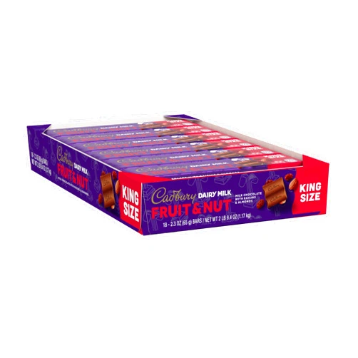 CADBURY DAIRY MILK Fruit & Nut Milk Chocolate King Size, Candy Bars, 2.3 oz (18 Count)