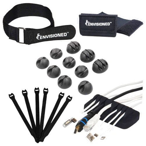 ENVISIONED Heaviest Cable Organizer on The Market (Black) Bundled with Black Round Cable Clips, 1/2