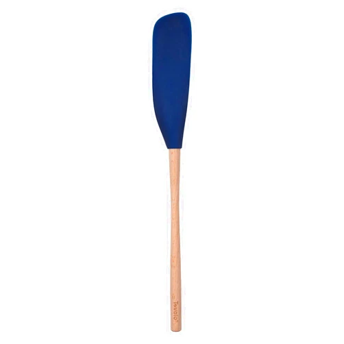 Tovolo Flex-Core Long-Handled Silicone Jar Scraper Spatula, Wood Handle, Heat-Resistant Silicone Head With Curved Front for Scooping & Scraping, Dishwasher-Safe & BPA-Free, Deep Indigo
