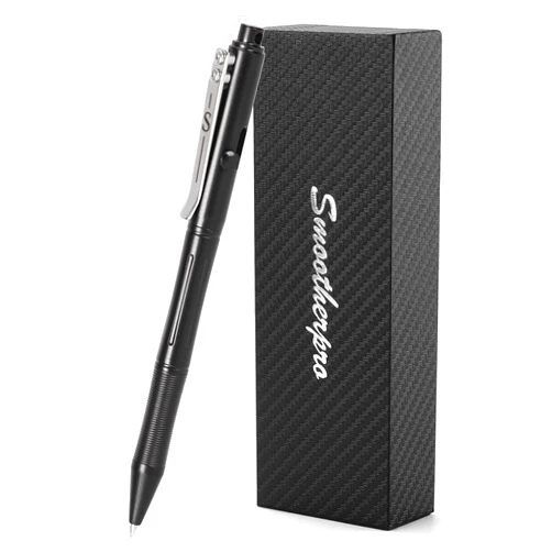 SMOOTHERPRO Stainless Steel Bolt Action Pen Compatible with Pilot G2 Refill Pocket Clip Heavy Weight for Tremor Parkinson Arthritic Hands Retro Black(RG338)