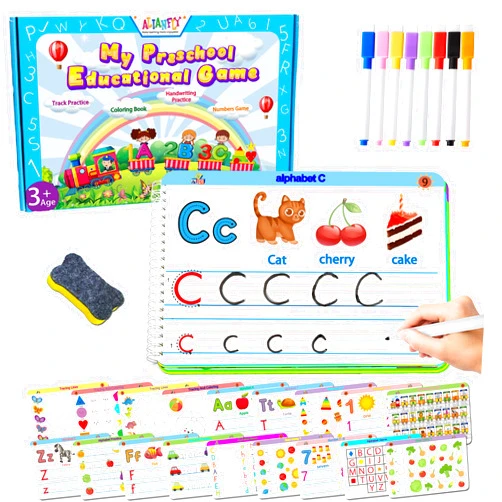 ALIANFLY Montessori Preschool Learning Tracing Workbook - Toddler Alphabet and Numbers Handwriting Practice Busy Activity Book Dry Erase, Autism Materials Prek Educational Toy for Kids Age 3 4 5