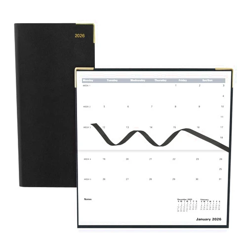 Letts of London® 2026 Classic Monthly Planner, 13 Months, January 2026 to January 2027, Month-to-View, Horizontal, Gold Corners, Slim Size, 6.625