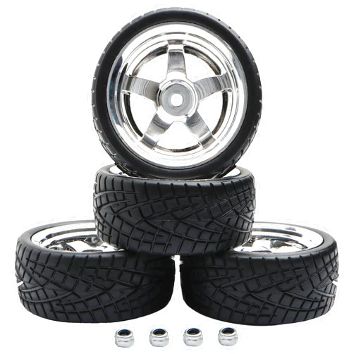 GDOOL 4PCS 12mm Hex Hub RC Cars Wheels and Tires,62mm On Road Touring Rubber Racing Rally Tires Set for 1:10 1:16 1:18 XV01 TT01 TT02B HSP 94122 94123 94103 3850 3851 FW06 16889 RC Cars(Silver)