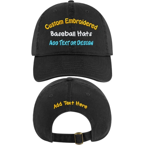 T Customize Custom Embroidered Hat for Men, Women and Kids - Front and Back. Text and Design. Fitted Cap, Beanie, Vintage Style.