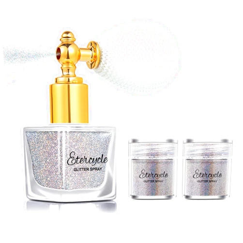 Etercycle Silver Body Glitter Spray, Shimmering Spray Powder Sparkle Powder, Cosmetic Shimmer Makeup Glitter for Hair and Body Face Clothes Nail Art Craft Design Easter Christmas Halloween Crafts