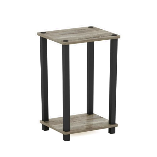 Furinno Simplistic 1-Tier End Side Night Stand/Bedside Table with Plastic Poles, French Oak Grey/Black