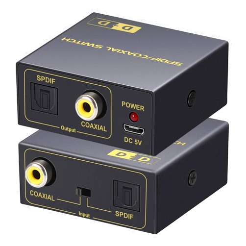 Diaogenlee Bi-Directional Digital Coaxial to/from Optical Toslink Converter/Repeater/Splitter, 1 Optical, 1 Coaxial Cable, Power