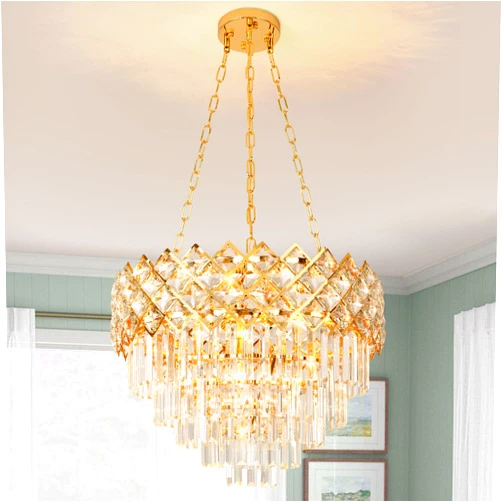 AOOCOW Modern Crystal Chandelier for Dinning Room 21.6 Inch Round Gold Crystal Raindrop Chandelier Contemporary Crystal Pendant Light for Living Room Kitchen Entrance Hotel