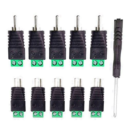 Taiss 10pcs Phono RCA Male Plug to AV Screw Terminal,Plug Solderless Converter Audio Video Connector Speaker Wire to RCA Adapter with A Screwdriver