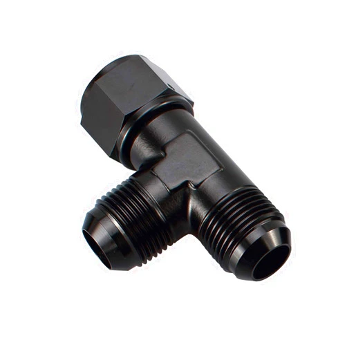 AC PERFORMANCE -4 AN Male Flare Tee Fitting with AN4 Female Swivel on Run Adapter Aluminum Black
