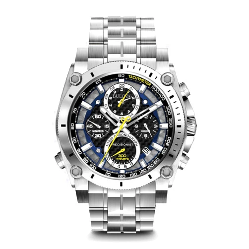 Bulova Men's Icon High Precision Quartz Chronograph Watch, Curved Mineral Crystal, 300m Water Resistant, Continuous Sweeping Secondhand, Luminous Markers