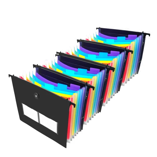 Ikaufen 4 Pack Expanding Hanging File Folders, 7 Pockets Accordian File Organizer for Document Bill, Large Capacity, Multi-Color Tabs, Letter Size for Filing Cabinet