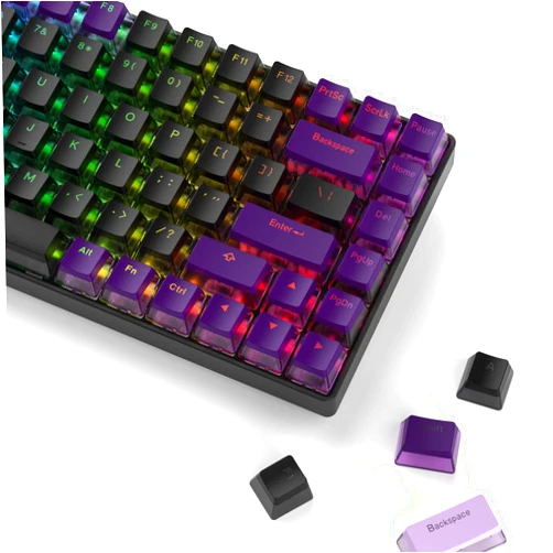 Womier Pudding Keycaps 60 65 75 100 Percent - PBT Shine Through Keycaps,165 Keys Key Cap Set, OEM Profile Custom for Cherry Gateron MX Switches Mechanical Keyboard, Black Purple