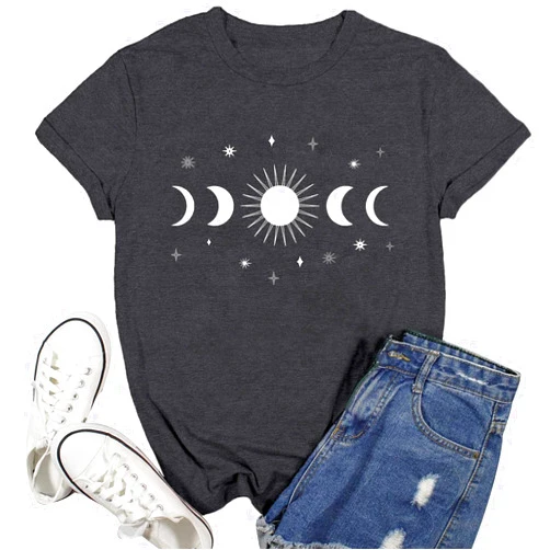Ascrazy Women Moon Phase Shirts Astronomy T-Shirt Astology Lover Tee Celestial Tops