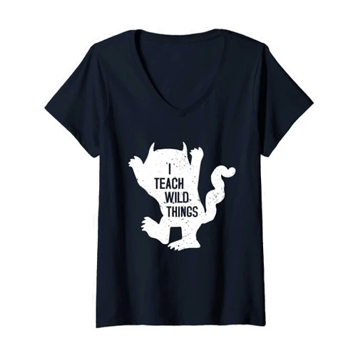 I Teach Wild Things outfits Womens I Teach Wild Things teacherlife Halloween Monster teachers V-Neck T-Shirt