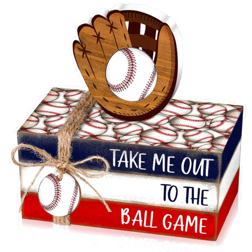 Briwooody 5 Pcs Baseball Decorations Baseball Tiered Tray Decor Farmhouse Ball Centerpieces for Tables Mini Wooden Book Stack Sport Party Favor Senior Night Decorations 2025 for Home Locker Room Shelf