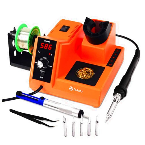 TOAUTO Soldering Station,80W Digital Solder Iron Station Kit with 176°F-896°F Temperature, C/F Func, Auto Standby & Sleep, Temperature Lock,5 Extra Solder Tips, Solder Bracket, Solder Sucker (Orange)