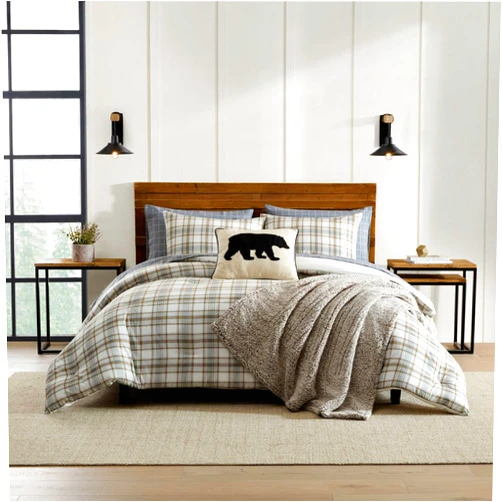 Eddie Bauer - Queen Bedding Comforter Sets, Naturally Soft & Smooth Cotton Bedding w/Matching Pillowcases, Reversible 3 Piece Bed Sets (Ashland Plaid Brown)