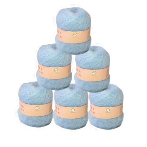 Truevalue 6 Balls Angora Mohair Wool Yarn Soft Fingering Baby Mohair Cashmere Hand Crochet Yarn for Knitting DIY Scarf Sweater Thread Yarn 300g (A Ice Blue)