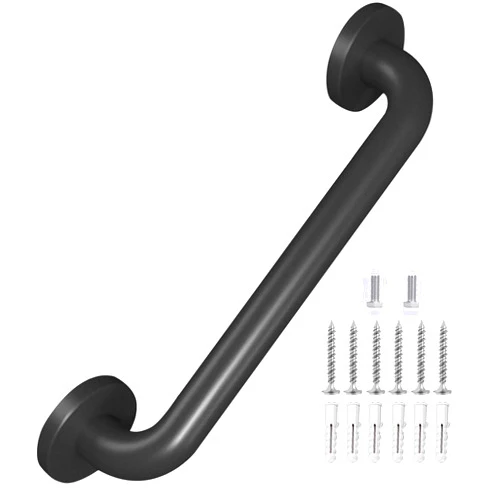 Sahans Metal Industrial Stairs Grab Wall Handrail Staircase Steps Indoor Exterior Outdoor Deck Hand Rail Safety Grab Bar (Matte Black) Handle for Stairs Bars Wall Elderly Grab Frame Pipe (12 Inch 1 Pack)