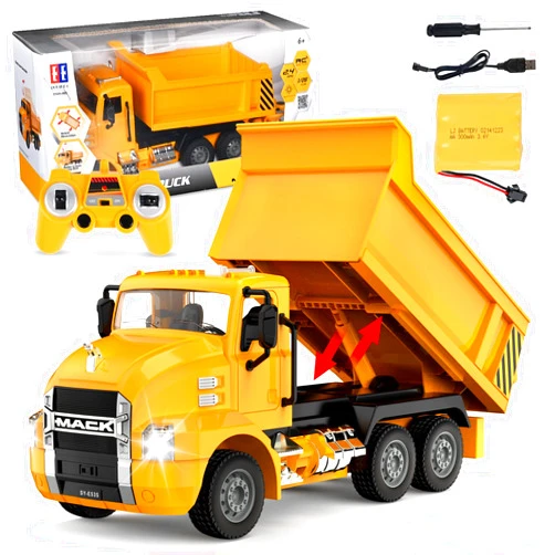 DOUBLE E Mack RC Dump Truck Toy for Kids, Remote Control Trucks, Remote Control Construction Toys with Lights, Birthday/Xmas Gifts Ideas for Boys Age 6 7 8 9 10 Year Olds and up