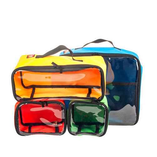 Remobia Hicol 4-piece Kids Toy Storage Organizer Set Bag for Lego Building Bricks with See Through Clear TPU Top, Small Toy Packing Cube Bags, Clean Up Container case(blank pattern)
