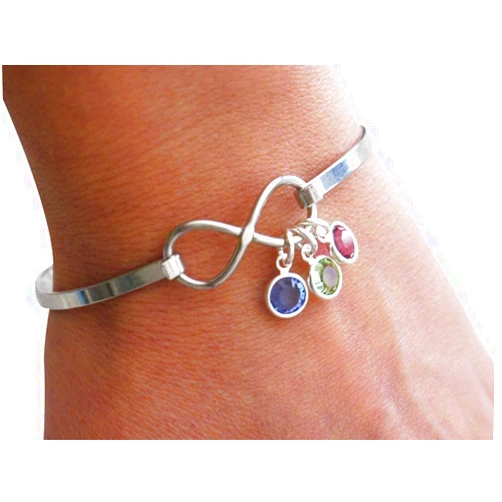 Madie's Charms Infinity Bangle - Birthstone Bracelet - 1 2 3 4 5 6 Birthstones - Mothers Bracelet - Grandma Bracelet - Infinity Bracelet - Personalized - Love Gifts - Gifts for Mom - Gifts for Grandmothers