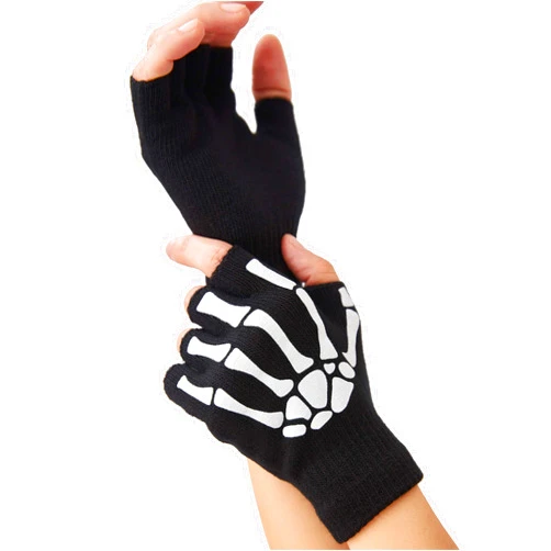OTPEH Skeleton Gloves For Women Men Adults Fingerless Goth Gloves Glow In The Dark Halloween Costume Emo Accessories