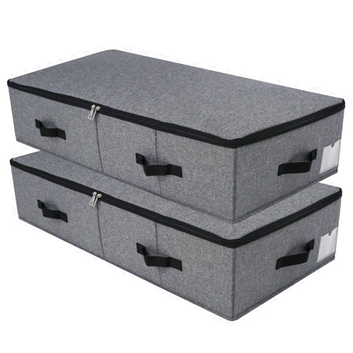 Omygarden 2PCS Foldable Blankets Clothes Comforters Storage Bin Organizer with Plastic Support Liner for Blankets, Towels, Comforter, Sweaters, Linen Sheets, Wrapping Paper, Black Grey
