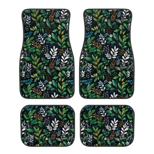 Amzbeauty Green Leaves Print Luxury Car Mats Set of 4 Pieces Personalized Car Mats Climaproof Mats