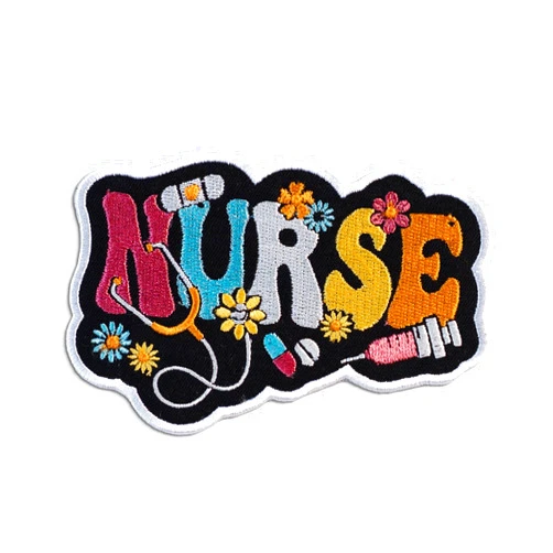 5SECOM Floral Nurse Patch Embroidered- Iron On Patch with Stethoscope and Syringe for Clothes Hats Bags Medical Uniform – Gift for New Nurses- Size 4.6x3