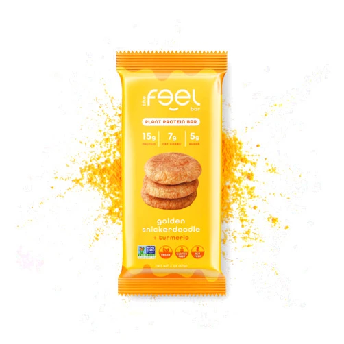 Feel Vegan Protein Bars | Golden Goodness | Keto | Gluten Free | Organic | Turmeric | 15g Plant Protein | Low Carb | High Protein | Dairy Free | Low Sugar | Grain Free | Nut Free | Soy Free | Non GMO - (Golden Goddess, 10 Pack)
