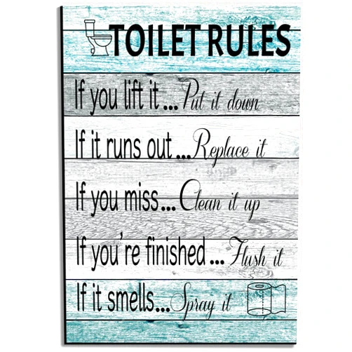 Jetec Toilet Rules Wall Art Decor Wood Toilet Rules Sign Funny Bathroom Sign Rustic Farmhouse Toilet Wall Decor Bathroom Rule Art Wall Decor for Bathroom Laundry Room Home Wall Decor, 12 x 9'' (Blue Gray)