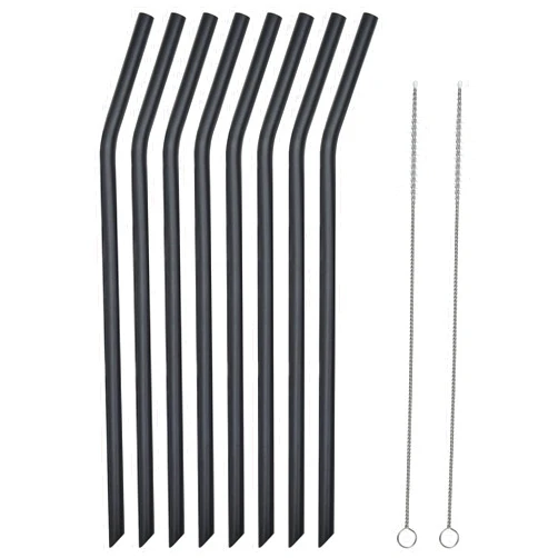 Veskaoty Reusable Black Silicone Drinking Straws, 8 Pcs Long Flexible Straws with 2 Cleaning Brushes for 20 and 30 oz Yeti/Rtic/Ozark Tumblers, BPA free, no Rubber Taste