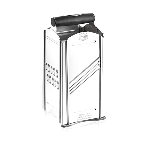 Börner Combi Chef 4-Sided Box Grater with Container • Stainless Steel Square Grater • Ideal as a Parmesan Grater, Vegetable Slicer, for Zesting, & more • 4 Different Cutting Styles