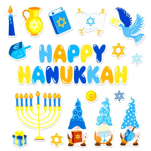 Whaline 2 Sheet Hanukkah Thick Gel Clings Blue-Gold Menorah Star Gnome Window Gel Decals for Home School Office Chanukah Party Decor