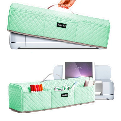 AMOIGEE Padded Dust Cover Compatible with Cricut Maker, Cricut Maker 3, Explore Air 2, Cricut Explore 3 Machine, with Pockets for Cricut Accessories, Mint