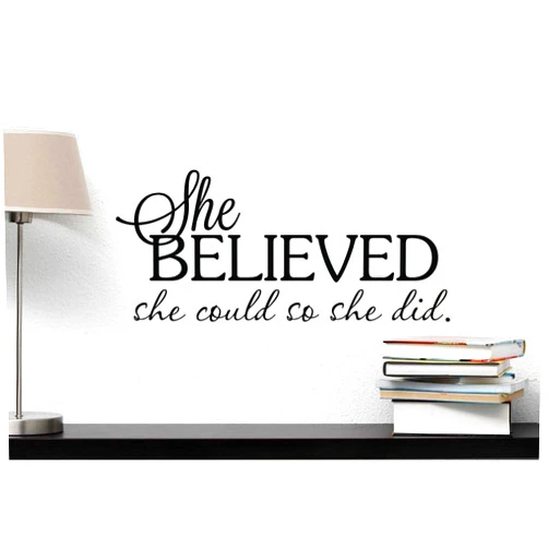 Ideogram Designs She Believed she Could so she did. Cute Nursery Wall Vinyl Decal Inspirational Quote Art Saying Sticker Lettering Stencil Decor