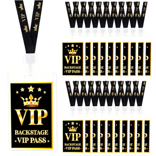 Harloon 20 Sets VIP Badge Lanyard with Plastic VIP Pass Card Black Breakaway Lanyard VIP Back Stage Pass for Music Award Movie Night Birthday Party Concert Event (VIP Pass)
