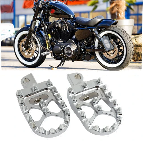 JMTBNO CNC Wide Fat FootPegs Silver 360°Roating Foot Pegs Pedals Footrest MX Chopper Bobber Motorcycle Accessories Compatible with Harley Davidson Dyna Fatboy Sportster Iron 883