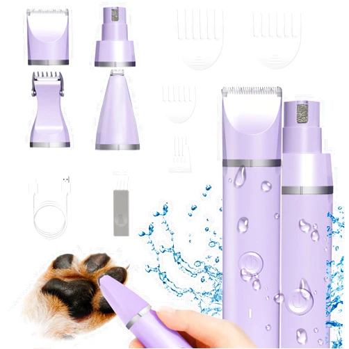 Veeconn Dog Grooming Clippers Kit-Electric Rechargeable Cat Trimmer Tools-Cordless Quiet Pet Nail Paw Grinder-4 in 1 Multifunctional Low Noise Shaver-Razor for feet Face Ears Toenail Eye