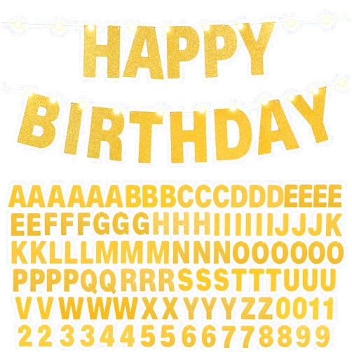 TaoBary 112 Pcs DIY Letter Banner Glitter Customizable Banner Kit Custom Banner Including 107 Letters and Numbers 3 Rope for Christmas Birthday Party(Gold)