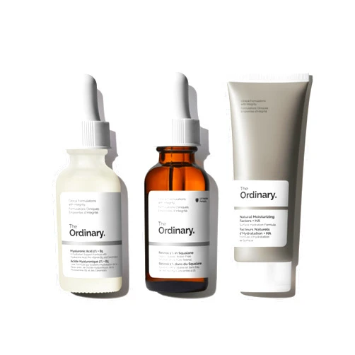 The Ordinary Fine Lines & Wrinkles Collection - Skin Care Bundle Set - Retinol 1% in Squalane 1 Fl Oz, Hyaluronic Acid 2% + B5 1 Fl Oz, Natural Moisturizing Factors + HA 3.4 Fl Oz